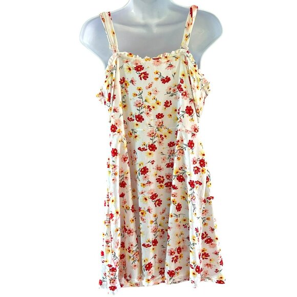 No Boundaries Cream Red Floral Button Front Dress Size 15/17 Y2K 1990s Style - Picture 4 of 5